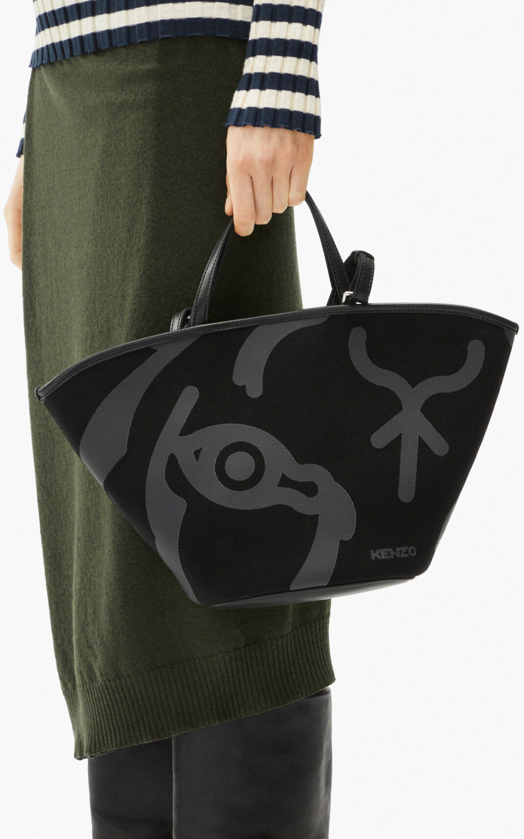 Kenzo Small Arc canvas Tote Bag Black For Womens 4592DNIXL